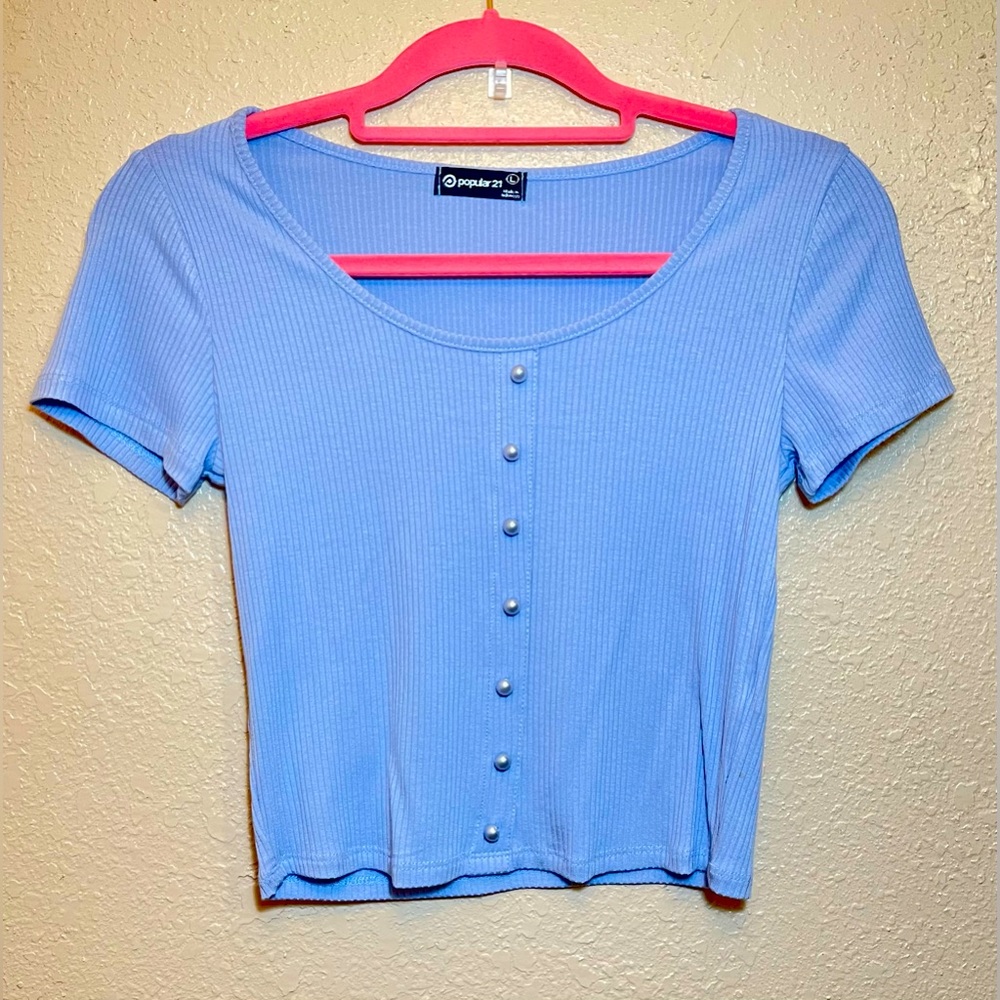 Blue scoop neck crop top size: L